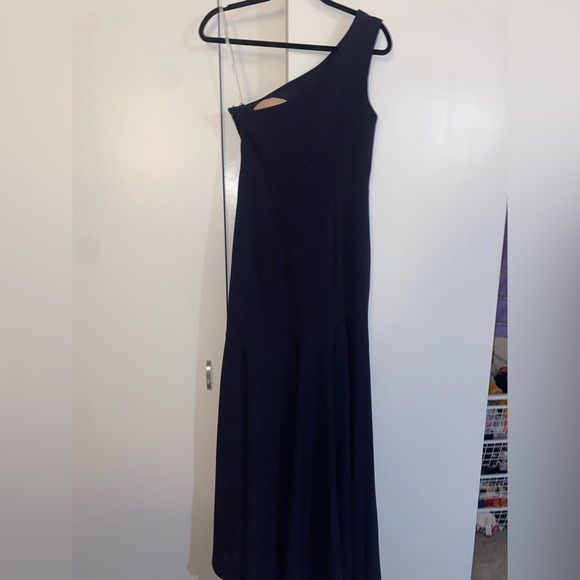 Watters navy blue one shoulder floor length formal bridesmaid prom gown - Picture 2 of 4
